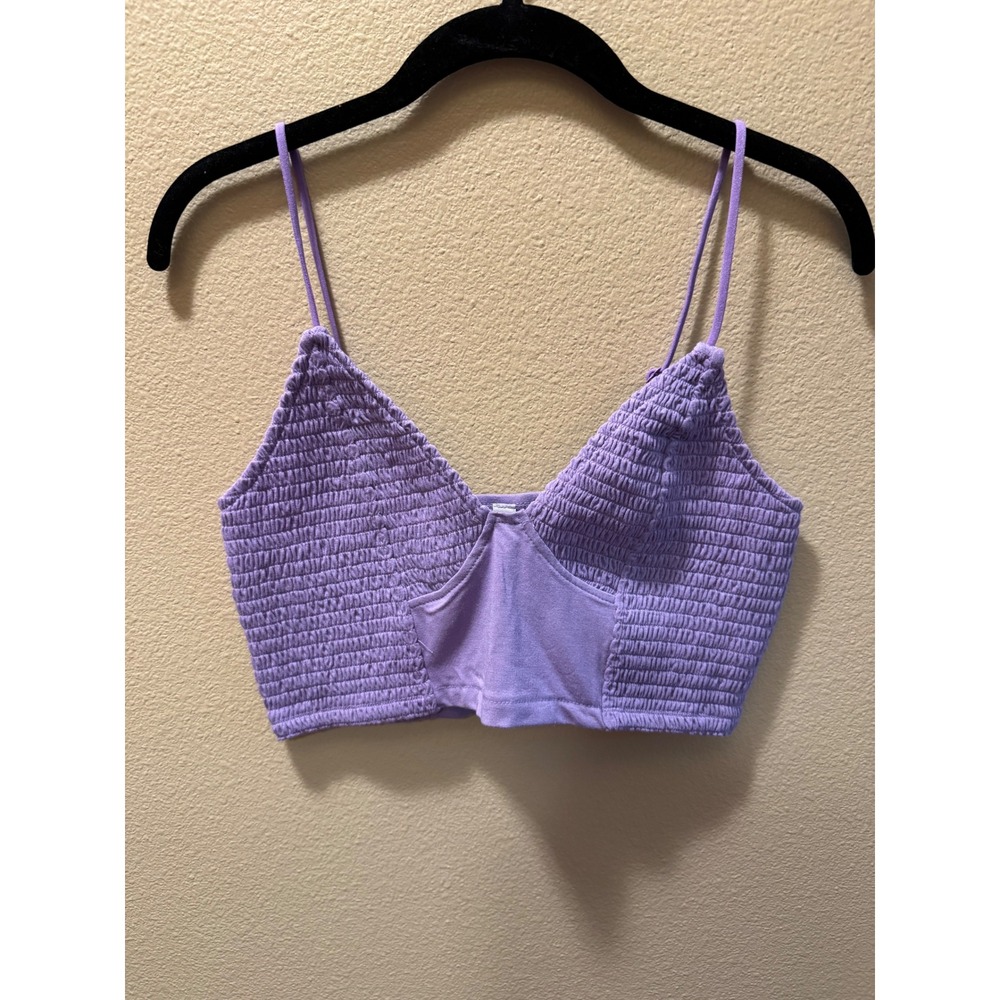 Zenana Purple Smocked V-Neck Crop Top RT-8013AB Lavender Bralette Large